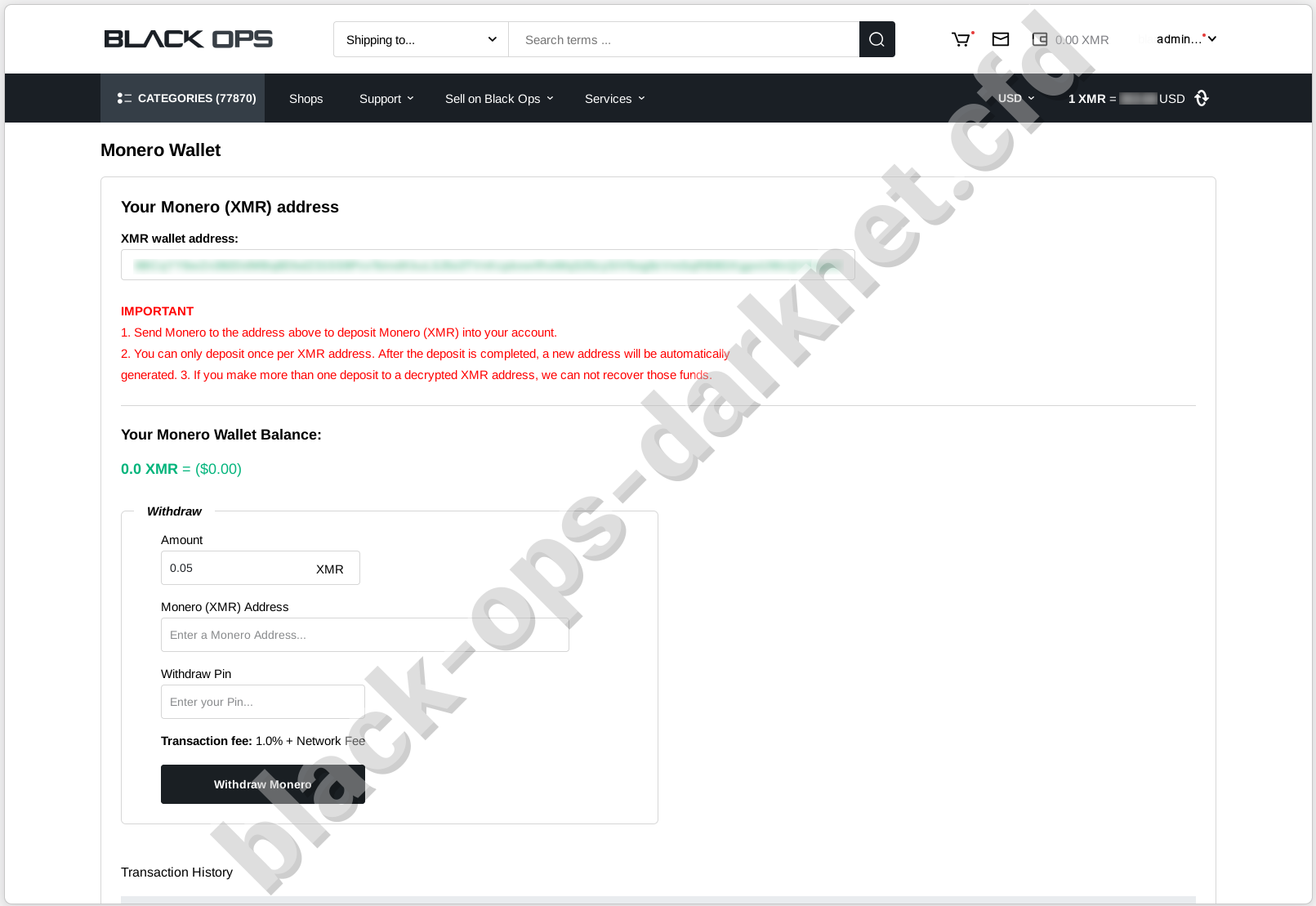 Blackops Monero Wallet Interface
